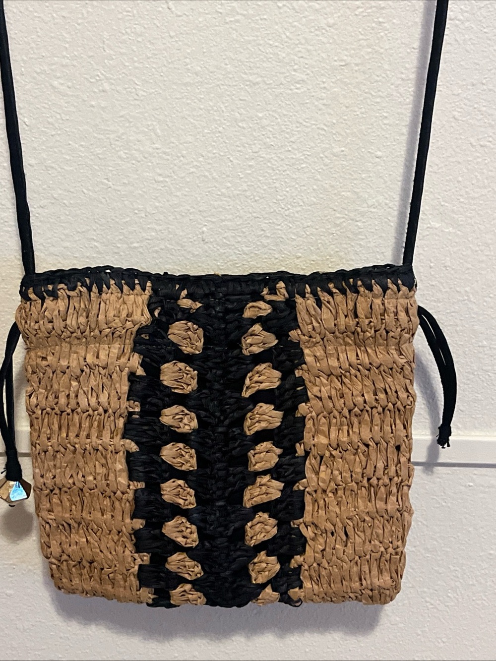Free People Tan and Black Heatwave Woven Crossbody Bag